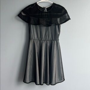 Pastourelle Gray and Black Fit and Flare Dress with Flutter Cap Sleeves